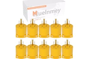 Muelnmey 10PCS Extension Cord End Electrical Replacement Plug NEMA 5-15P 15A 125V 2Pole 3Wire Yellow Shell Industrial Grade 3-Prong Male Straight Blade Grounding Type,UL Listed.