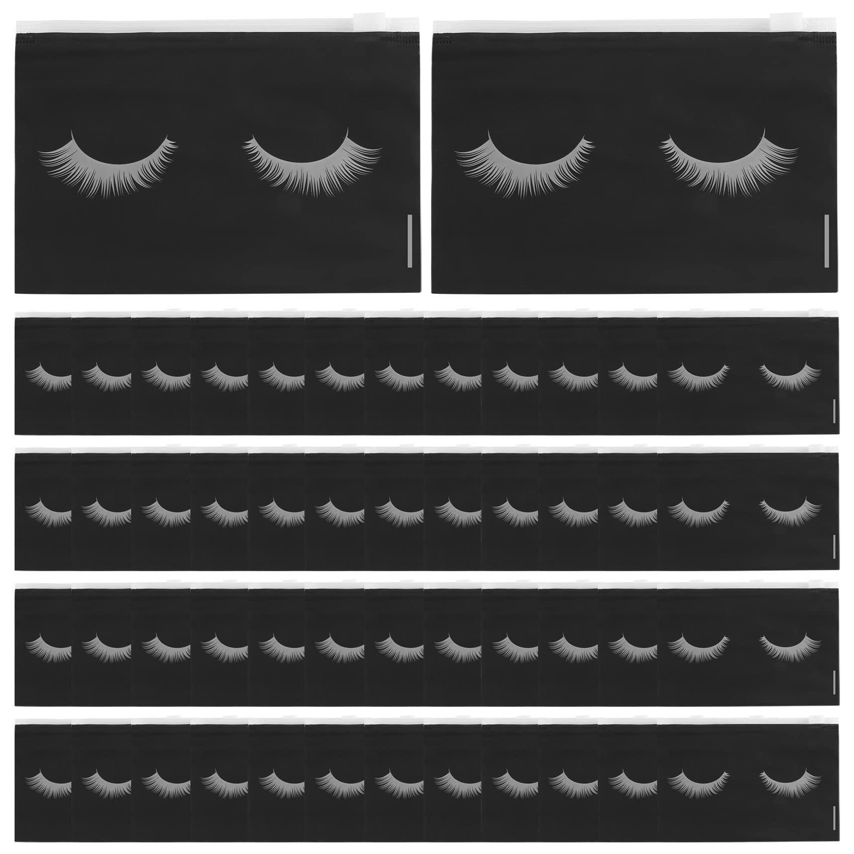 Qndanoan 50 Pieces Eyelash Bags Lash Bags for Aftercare Bags Eyelash Makeup Bags with Zipper for Women (Black 6X4Inch)