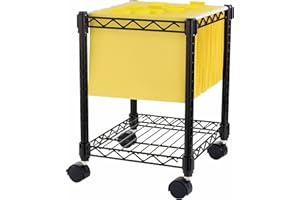 LORELL NuSparc Compact Rolling File Cart with Bottom Storage Shelf, Holds Letter-Sized Hanging Folders, Metal Wire Frame, Black Powder-Coat Finish, Swivel Dual-Wheel Casters