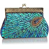KALINNU Womens Sequin Beaded Evening Bag Vintage Peacock Clutch Bags Wedding Party Handbag Clutch Purse for Women