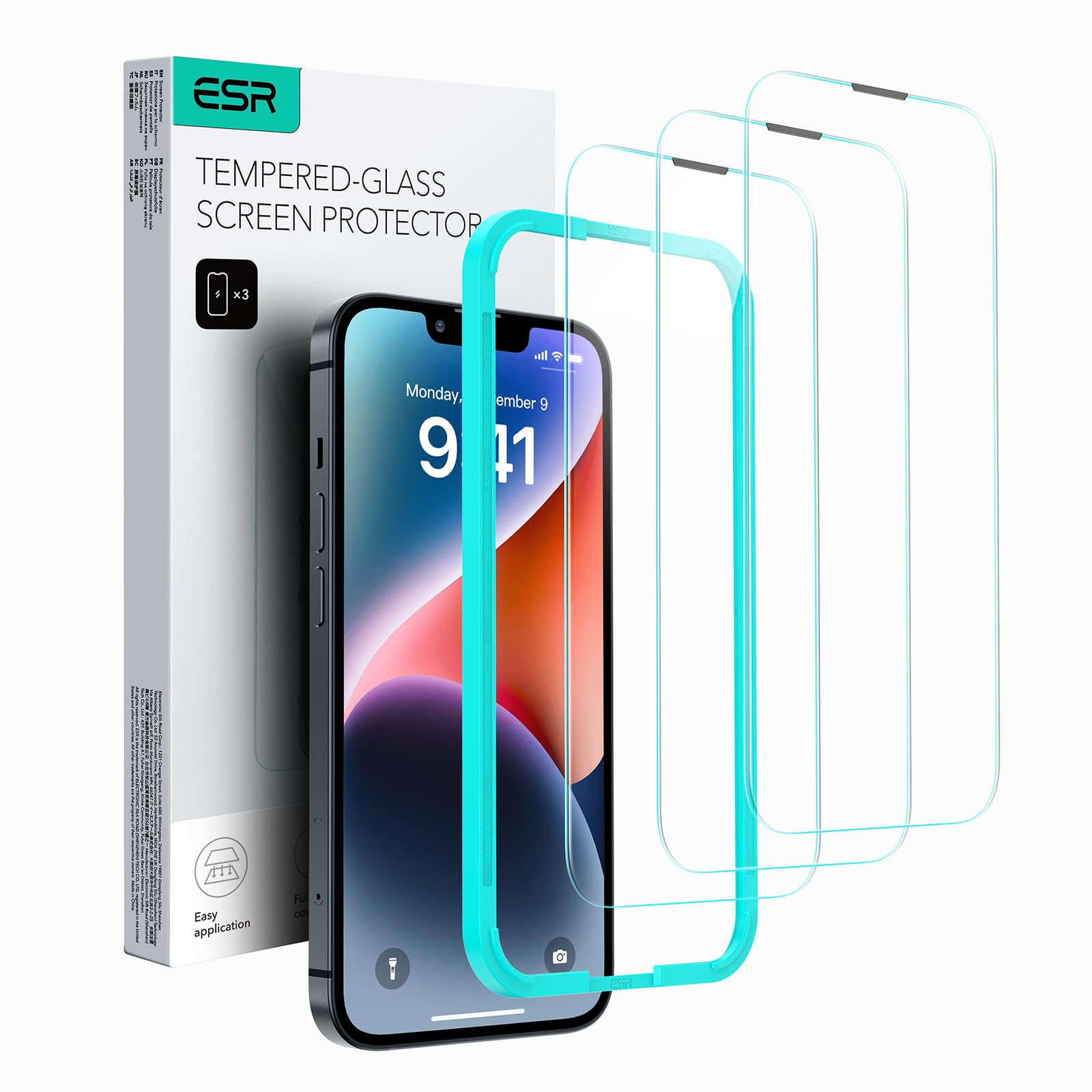 ESR for iPhone 14 Plus Screen Protector, iPhone 13 Pro Max Screen Protector, Tempered-Glass with Easy Installation Frame, Military-Grade Protection, Ultra Tough, Scratch Resistant, 3 Pack — image 1