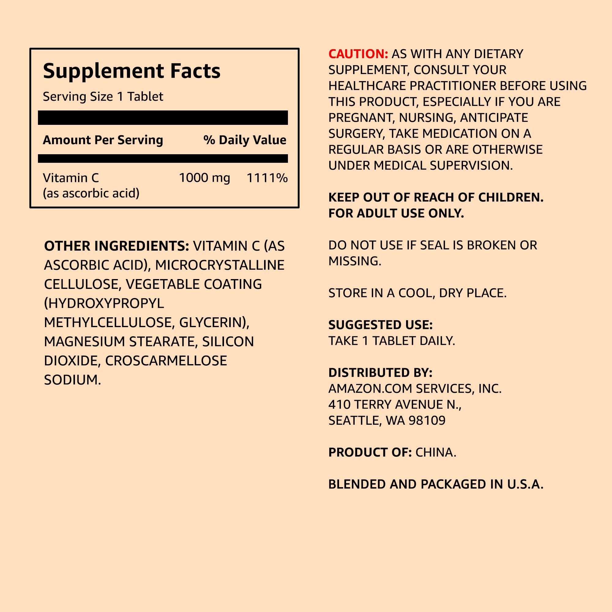 Amazon Elements - Vitamin C, 300 Tablets, 1000mg, Supports Healthy Immune System, Vegan, 10 month supply