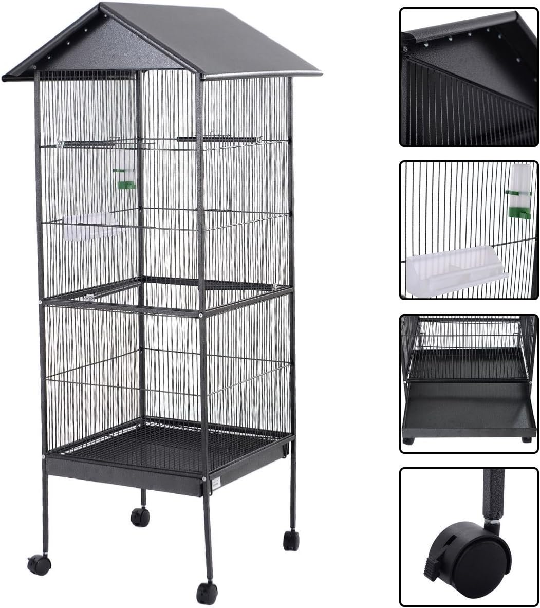 61" Large Parrot Bird Cage Play Top Pet Supplies w/Perch Stand Two Doors Iron