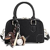 MoreFarther Leather Crossbody Purses for Women, Small Top Handle Bag Cute Shoulder Bag with Pendant and Adjustable Strap