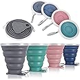 ME.FAN Silicone Collapsible Travel Cup - Silicone Folding Camping Cup with Lids - Expandable Drinking Cup Set - Portable, Gra