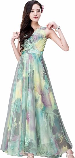 Amazon Bofeifs ボーフィズ シフォン チュール 花柄バラフラワー Aライン プリンセス マキシワンピース パーティードレス フォーマル ワンピースレディース ワンピース結婚式 15春夏 並行輸入品 ワンピース チュニック 通販