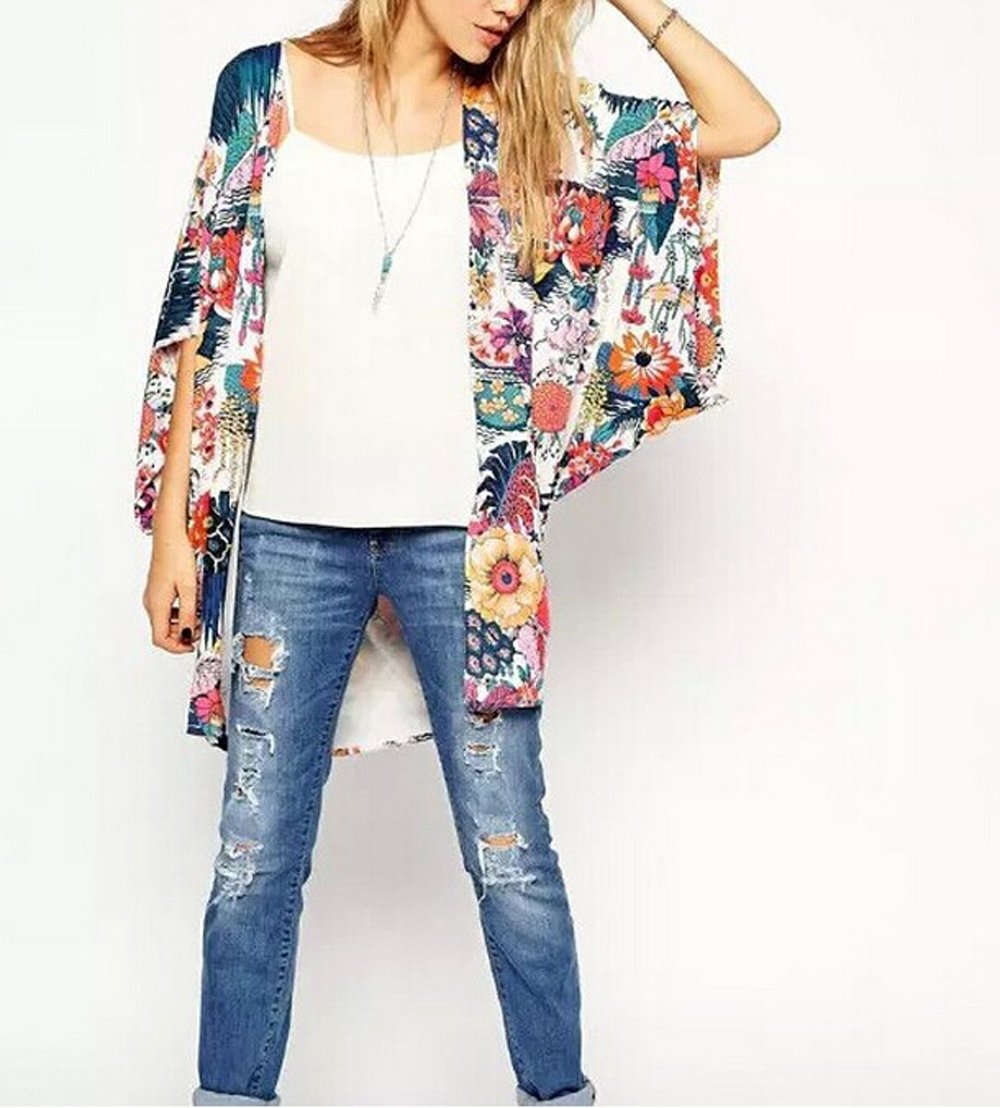 Relipop Women's Sheer Chiffon Blouse Loose Tops Kimono Floral Print Cardigan - Image 5