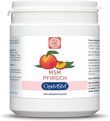 OptiMSM Pulver Pfirsichgeschmack – 100% Reines MSM Schwefelpulver – Natürliches Methylsulfonylmethan – Mit Echtem Pfirsicharoma aus Natürlichen Aromen – Ohne Zusätze (500)