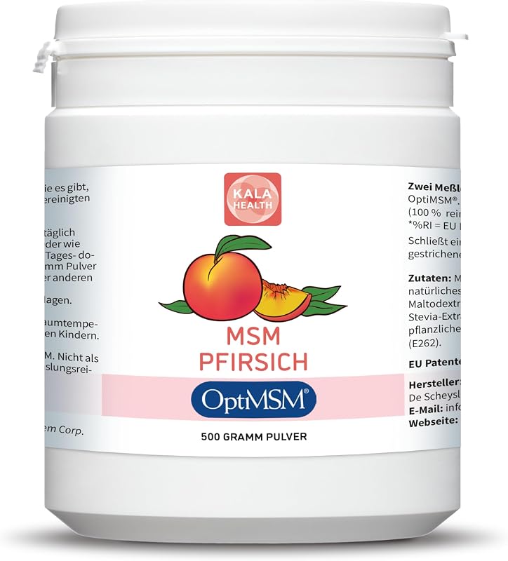OptiMSM Pulver Pfirsichgeschmack – 100% Reines MSM Schwefelpulver – Natürliches Methylsulfonylmethan – Mit Echtem Pfirsicharoma aus Natürlichen Aromen – Ohne Zusätze (500)