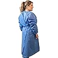 200-Pack Level 2 Disposable Isolation Gown Baluster Fully Closed Double Tie Neck and Waist, SMS 35g, Knitted Cuffs, Blue, Unisex