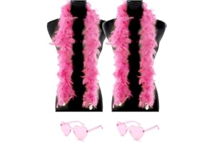 YBHOMINE 2 Pcs Feather Boas with Heart Rimless Sunglasses，4 ft Feather Boa Halloween Christmas Bachelor Party Pack Accessory