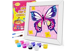 JOAOYO Paint by Numbers for Kids Ages 8-12 Easy Acrylic Paint by Number Kits for Girls Boys Adults with Wooden Frame Oil Painting Kits for Kids Ages 4-8 Perfect for Gift Home Decoration (Pink butterfly)