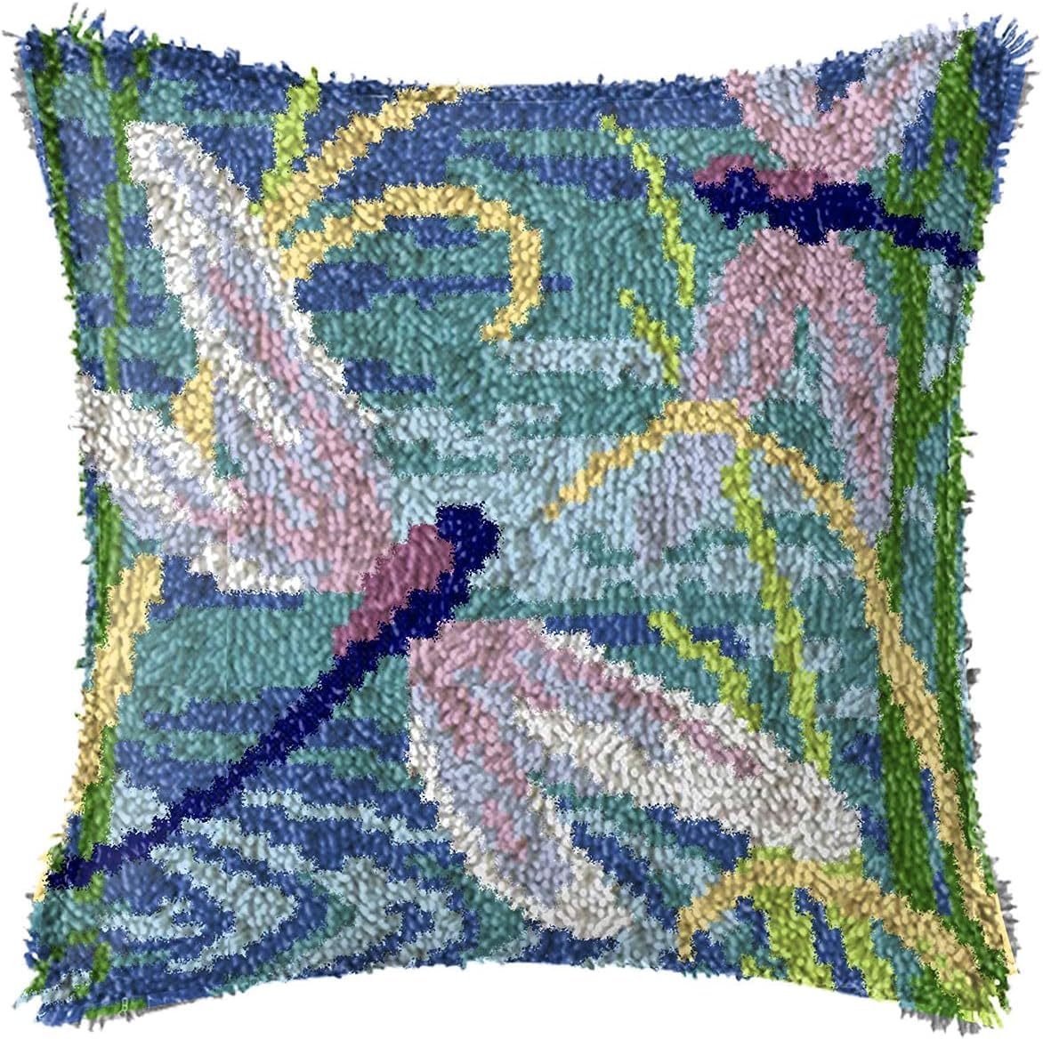 shengyi Latch Hook Kits for Adults, Simple Cushion Making Kit Embroidery Pillowcase DIY Craft Decor Kit Gift for Home Decor, 17" X 17" Dragonfly