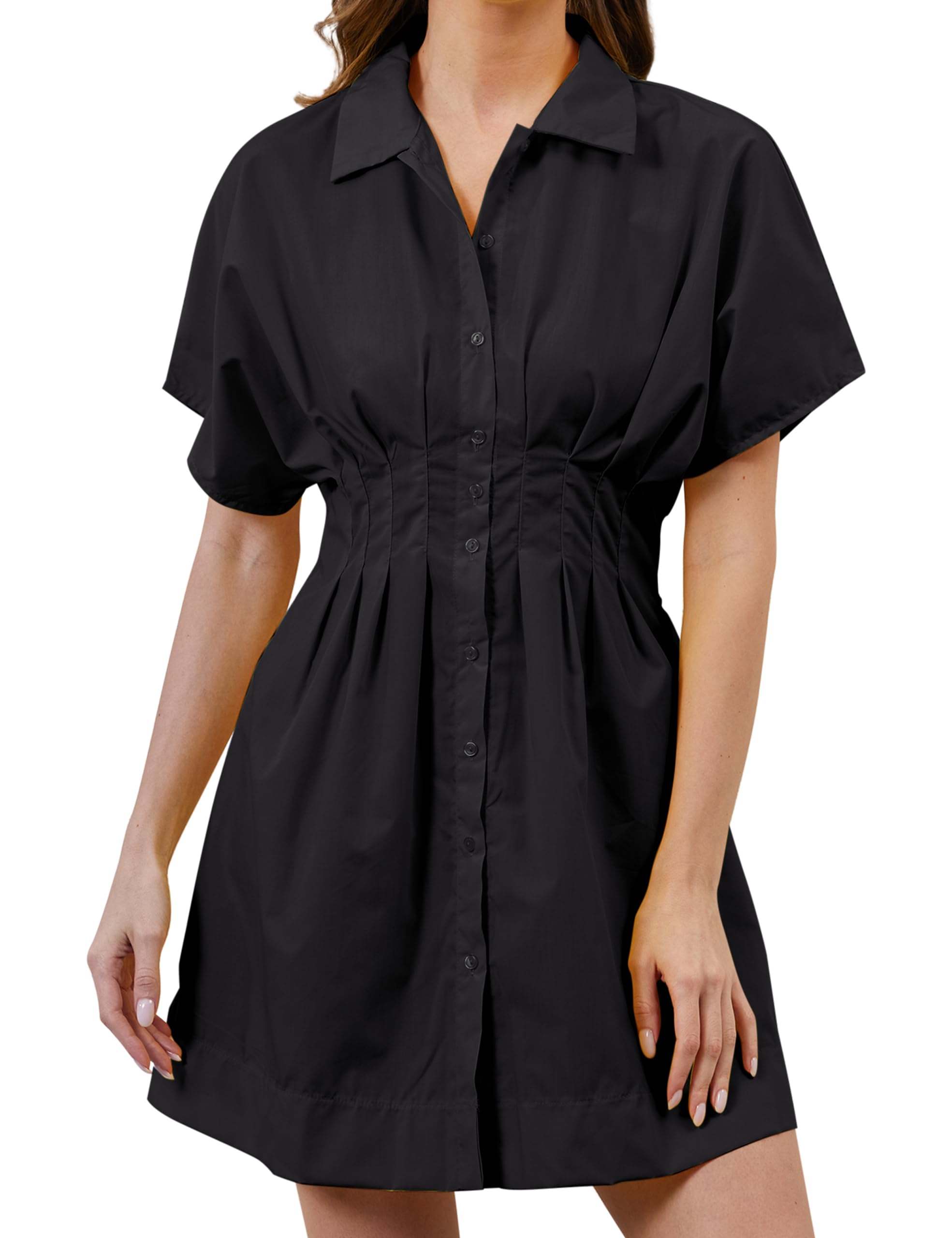 MSBESYOR Women Button Down Pleated Shirt Dress Summer Short Sleeve ...