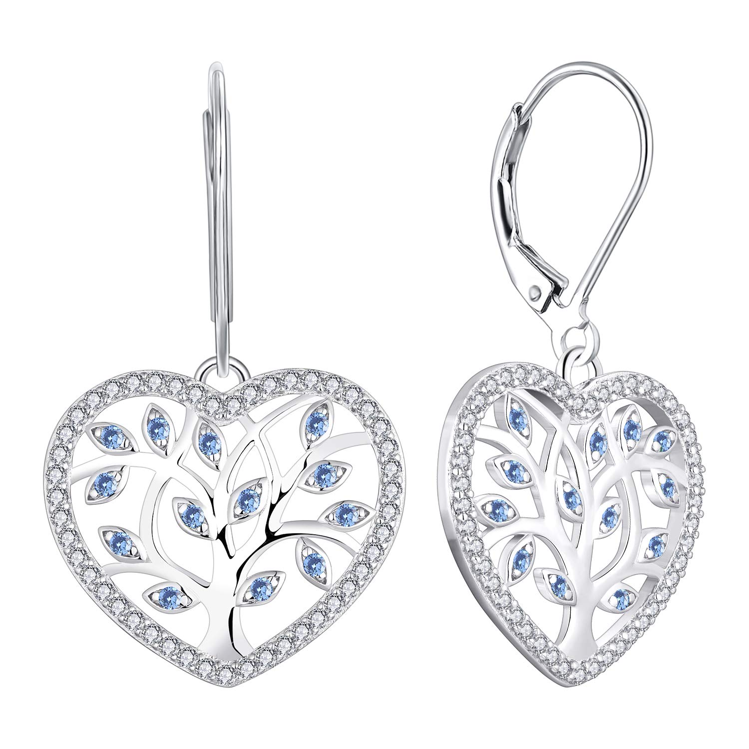 YL Tree of Life Earrings 925 Sterling Silver cut Aqua Blue Family Tree Dangle Drop Earrings for Women — image 1