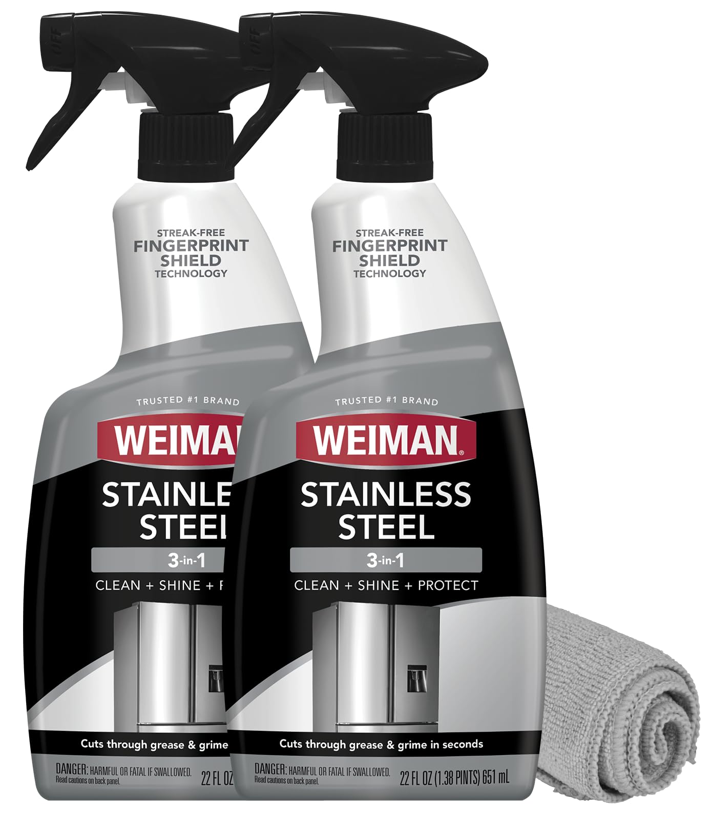 Photo 1 of Weiman Stainless Steel Cleaner and Polish - Protects Appliances from Fingerprints, Leaves a Streak-Free Shine for Refrigerator, Dishwasher, Oven, Grill, 2 Pack With Microfiber Cloth