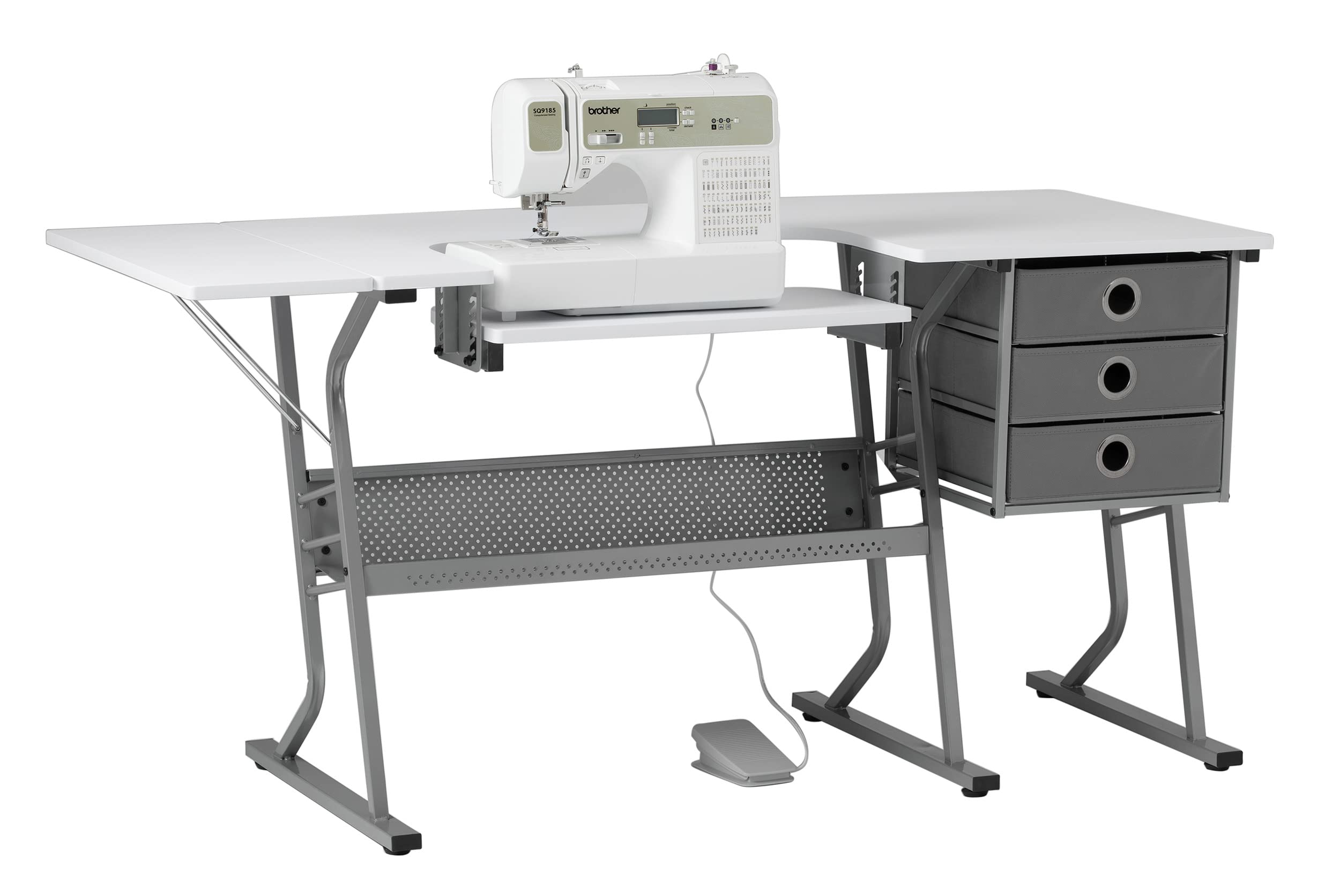 Photo 1 of Sew Ready Eclipse Hobby and Sewing Machine Table - White Sewing Table with Gray Storage Drawers + Large Lower Shelf - Can Also Be Used as Computer Desk