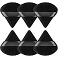 Pimoys Powder Puffs, 6 Pack Triangle Makeup Puff, Black | Soft Velour, Triangle and Round Design, Washable, Finger Strap, for