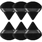 Pimoys Powder Puffs, 6 Pack Triangle Makeup Puff, Black | Soft Velour, Triangle and Round Design, Washable, Finger Strap, for Loose Powder