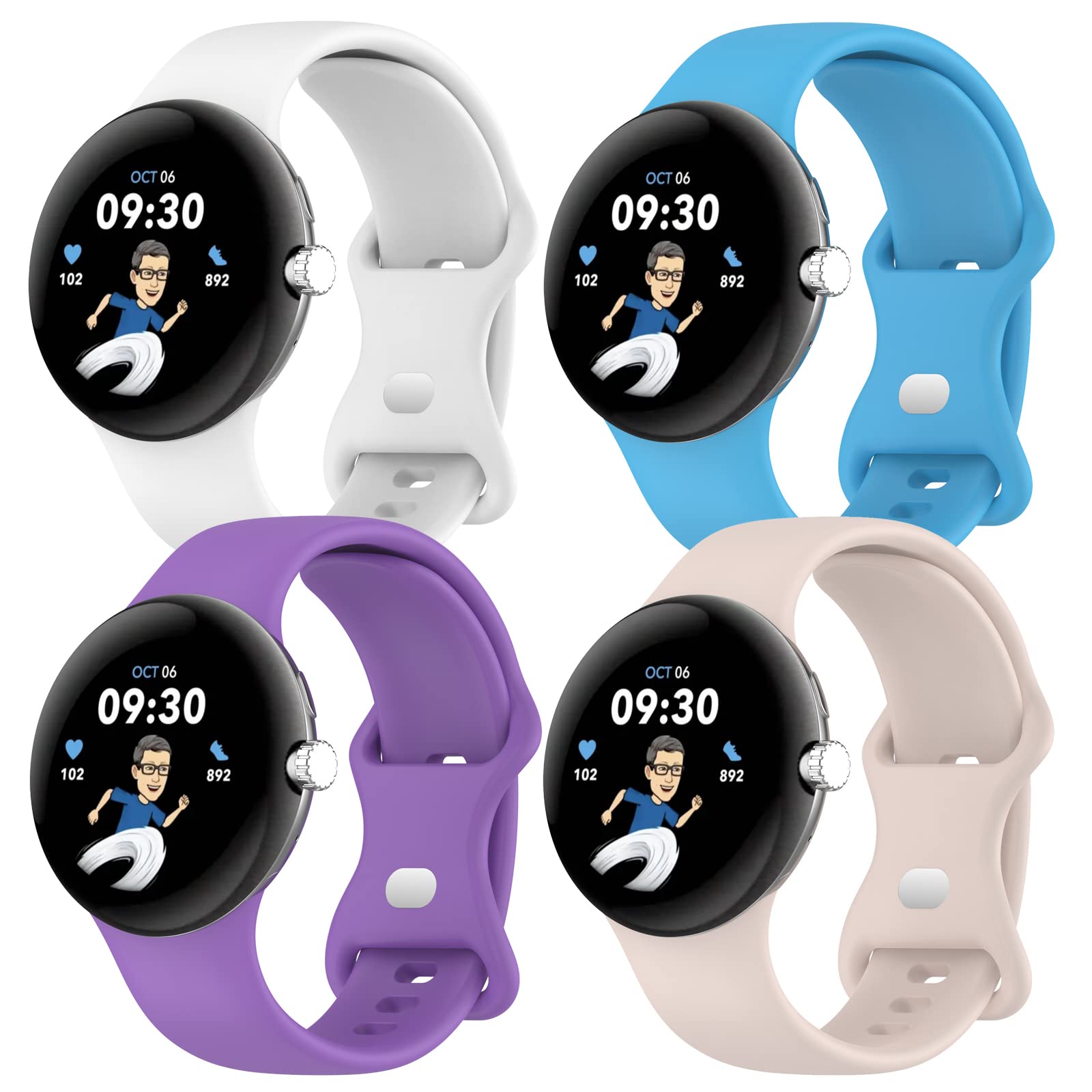 SOLOLUP 4 Pack Silicone Straps for Google Pixel Watch 4/3/2/1 Strap 41mm Men Women,Soft Silicone Sport Band Adjustable Waterproof Wristband Replacement Bracelet for Google Pixel Watch 4 3 2 1 Band,L
