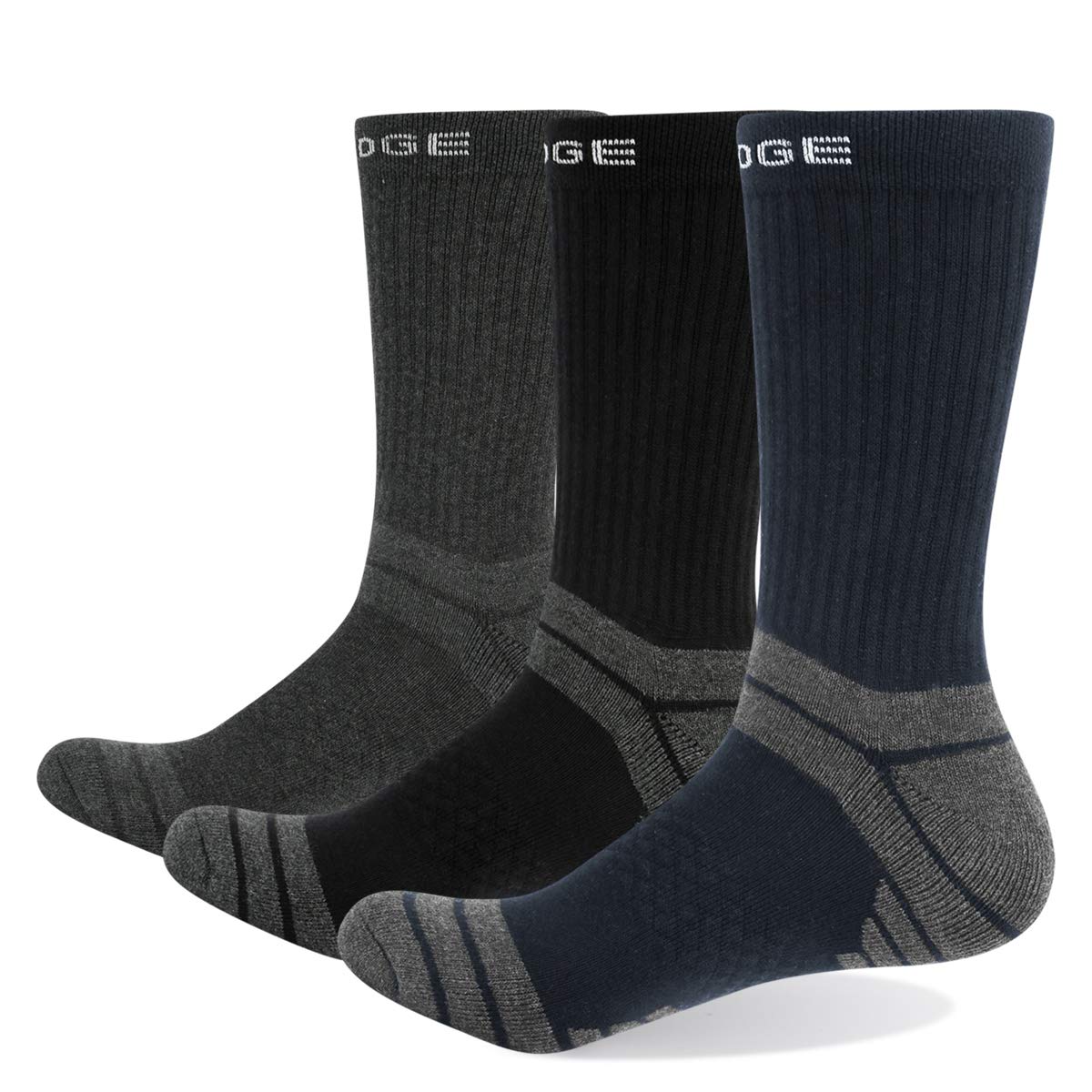 Men's 3 Pairs Wicking Breathable Cushion Anti Blister Caual Crew Socks Multi Performance Trekking Walking Athletic Socks