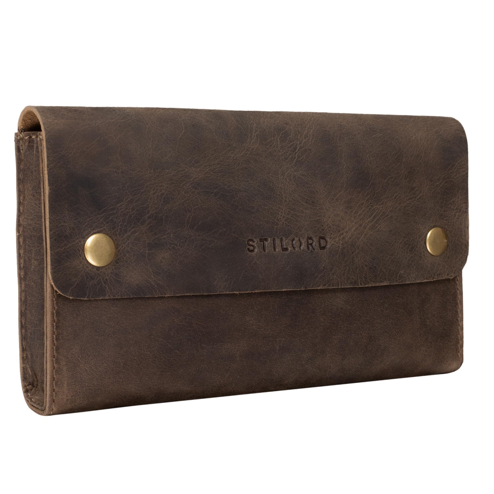 STILORD "Griffin" Leather Case Vintage Pouch for Pencil Cosmetic Money Glasses Keys Small Organizer in Genuine Leather Colour:Middle Brown
