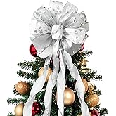 45 * 13Inch Christmas Tree Topper Bow Decoration, Large Glitter Tree Decoration Ornaments(Silver)