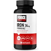Force Factor Iron Supplement for Women &amp; Men | Non-Constipating, Gentle on the Stomach, Iron Bisglycinate 36mg, 90 Vegetable Capsules