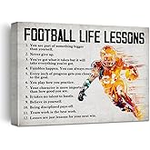 Hijie Inspirational Football Wall Art for Bedroom Home Decor, Football Life Lessons Canvas Print Painting Ready to Hang Gifts - Easel & Hanging Hook 12x15 Inch
