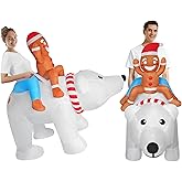DAHAKII Funny Inflatable Gingerbread Man Riding On Polar Bear Costume Blow-Up Outfit for Adult/Christmas Parade/Halloween