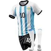 No. 10 Kids Soccer Jersey Kit Set with Shorts and Socks, Youth Sizes &ndash; Breathable Uniform for Young Players