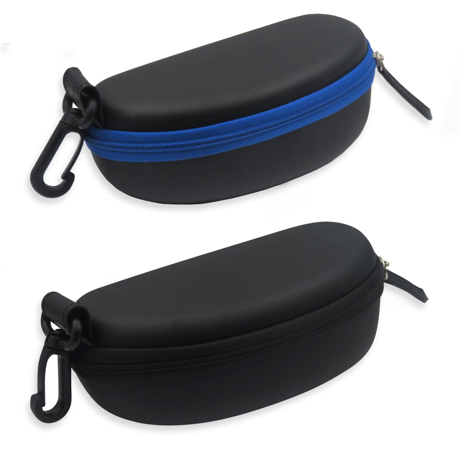 Sports sunglasses case semi hard eyeglass goggle case w/zipper belt clip & cloth (Pack of 2