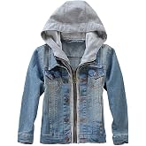 Mallimoda Kids Boys Girls Hooded Denim Jacket | Jean Jacket for Boys Girls, Lightweight Coat with Hood, Zip Up Casual Outerwear, Spring Fall Fashion Clothes, Outdoor Wear