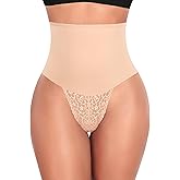 Werena Tummy Control Thong Shapewear for Women Mid High Waisted Body Shaper Underwear Lace Shaping Thong Girdle Panties