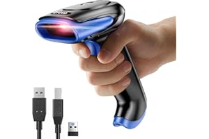 Eyoyo 2D Bluetooth Barcode Scanner Wireless, 2500mAh Handheld Cordless USB Wired QR Bar Code Reader for Library, Warehouse Inventory Compatible with iPad, Android Phone, iPhone, Laptop