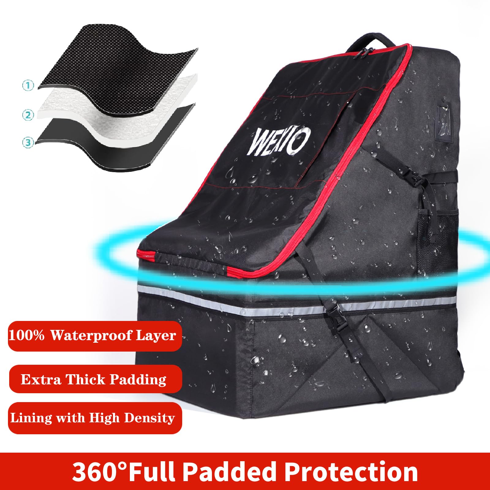 360° Padded Car Seat Travel Bag for Airplane, Waterproof Baby CarSeat Backpack for Air Travel, Universal Fit for Graco Chicco Britax Evenflo Cybex Maxi Cosi Peg Doona &Base 20