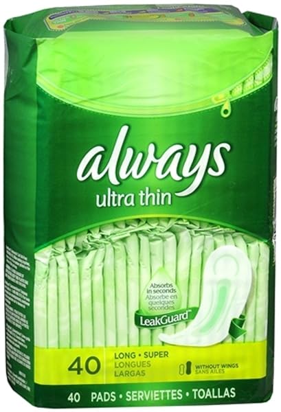 ALWAYS ULTRA THIN PADS WITHOUT WINGS, UNSCENTED, LONG SUPER 40 EA (PACK OF 11)