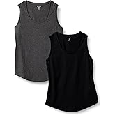 Amazon Essentials Women's Regular-Fit 100% Cotton Sleeveless Tank Top, Pack of 2