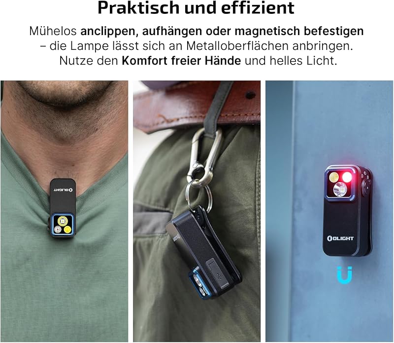 Oclip Pro Mini clip EDC-Taschenlampe mit Wiederaufladbare 500LM 120M