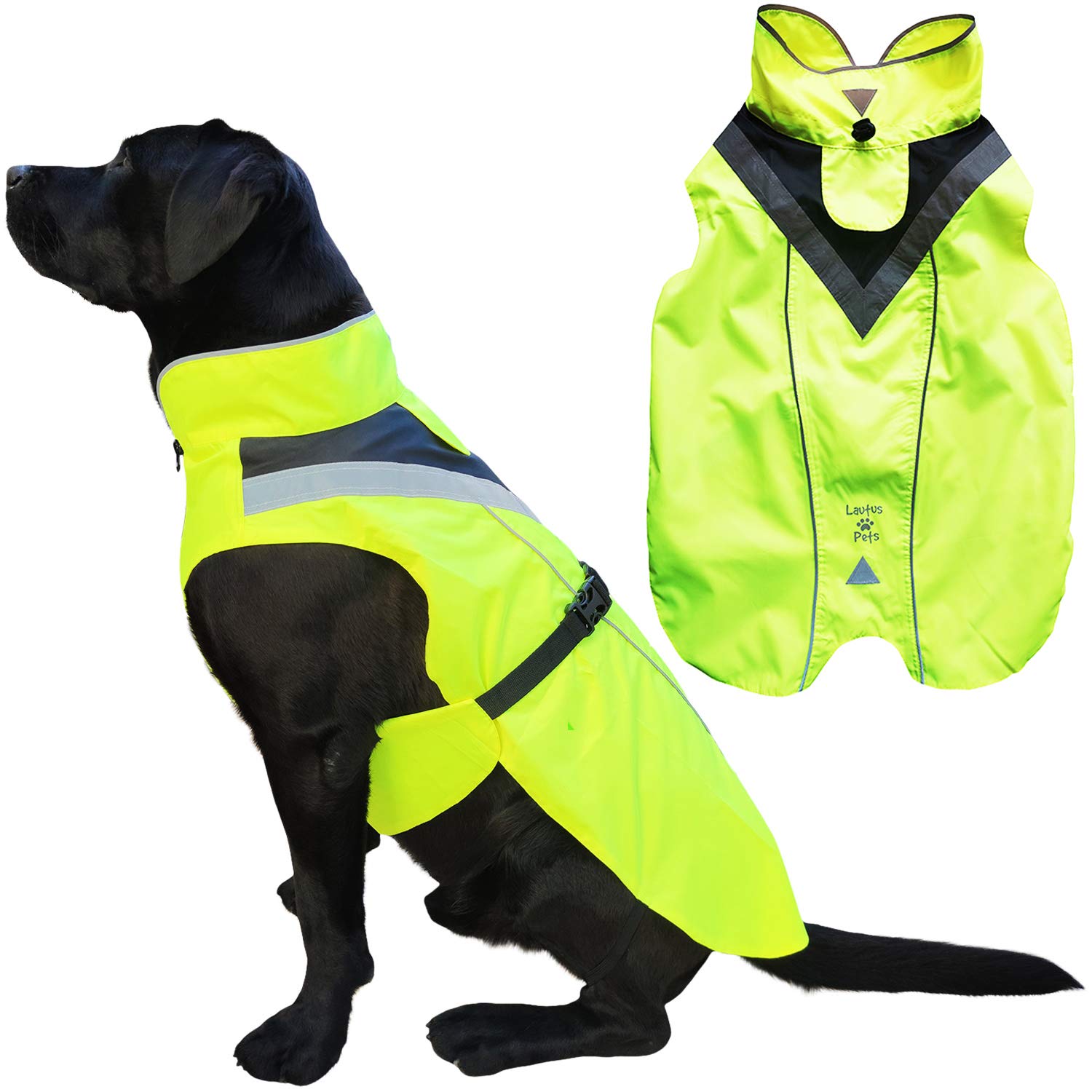 Lautus Pets Dog Rain Coat - Waterproof, Reflective, Bright Yellow with Harness Hole (S, Yellow)