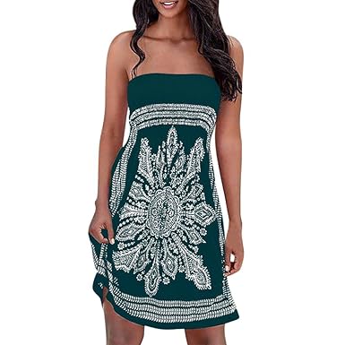 Voberry Femme Robe Eté Bustier Epaule Bohème Coloré Floral