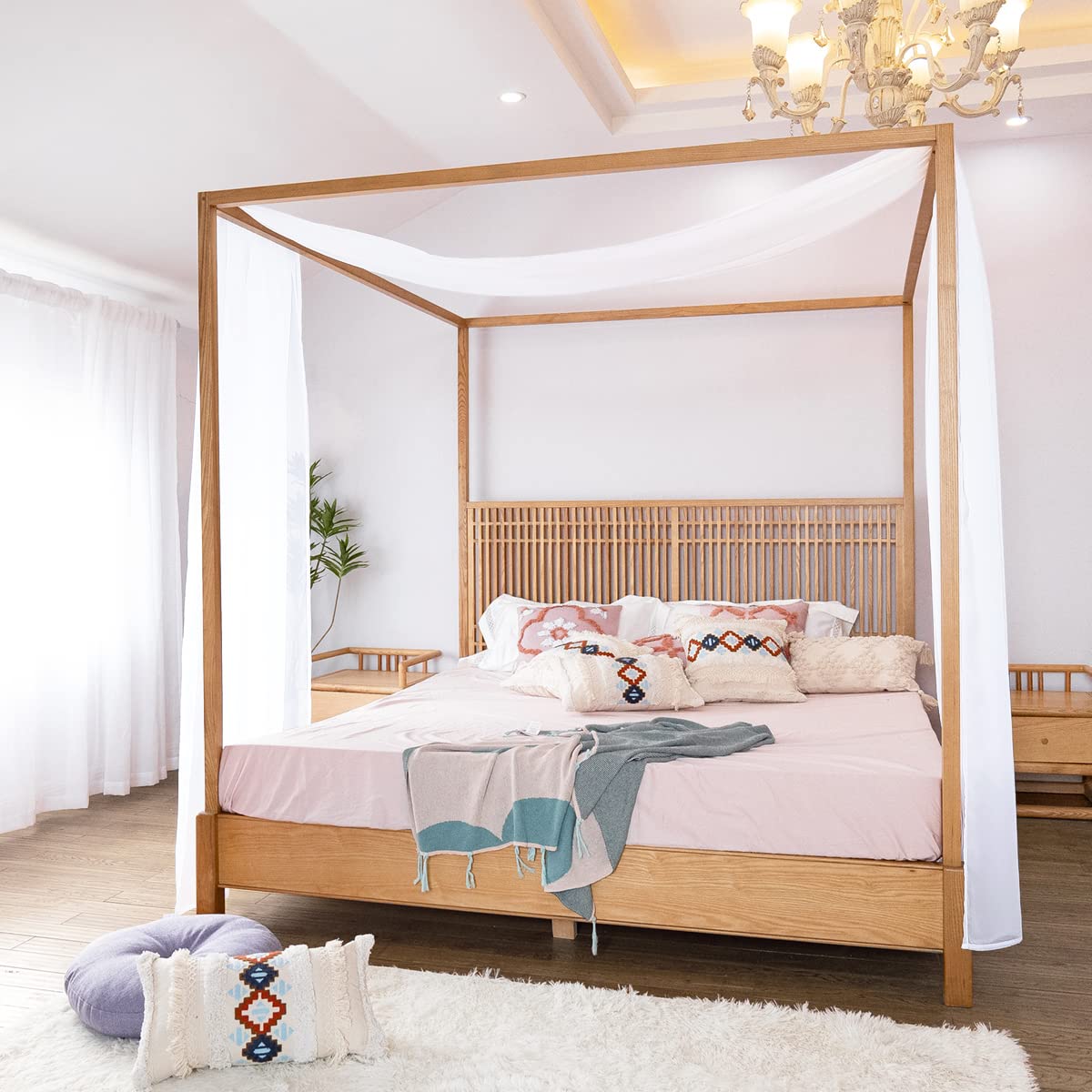 Linentalks White Luxury Canopy Bed Scarf, Queen & Full Bed Curtains, 52X228cm Tulle Drapes — image 1