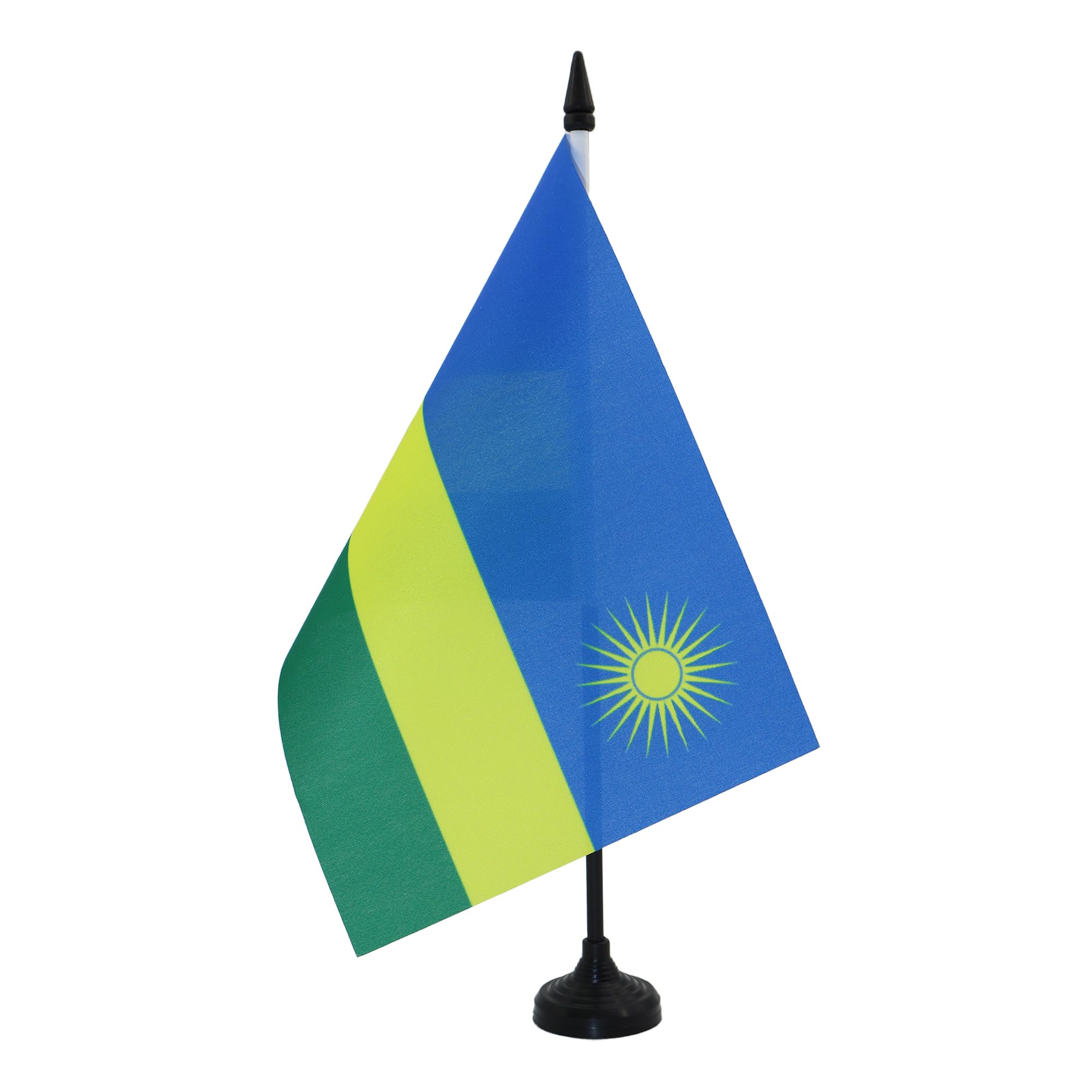 AZ FLAG Rwanda Table Flag 5'' x 8'' - Rwandan Office Decoration 100% Polyester 21 x 14 cm - Mini Desk Flag with Pole and Black Plastic Base