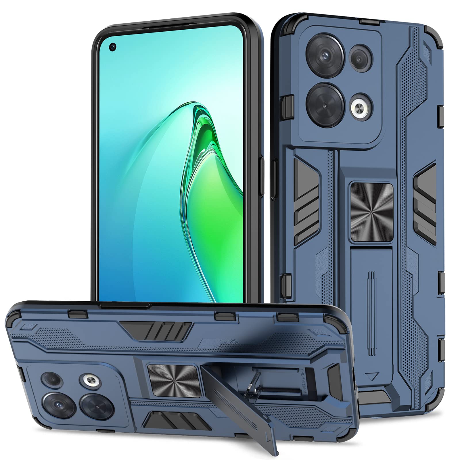 Btstring Case for Oppo Reno 8 5G, Heavy Duty Shockproof Case with Stand Protective Tough Armour Personalised Phone Cover Case - Blue — image 1