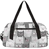Cute Grey Cats Pattern Gym Duffle Bag for Kids,Sports Bag for Teens Boys & Girls Small Waterproof Overnight Weekender Carry School Practice Travel Bag