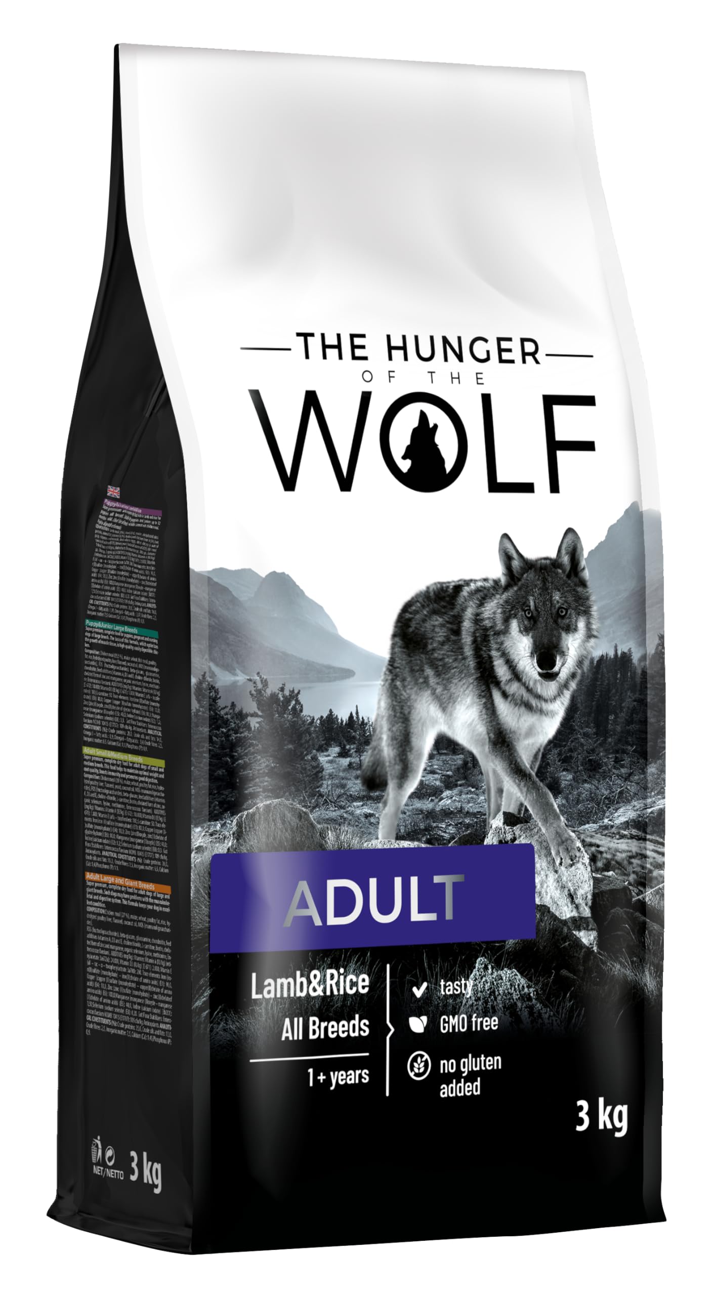 The Hunger of the Wolf Dry Dog Food - For All Breeds, Delicate Formula with Lamb and Rice, Adult - 3 kg