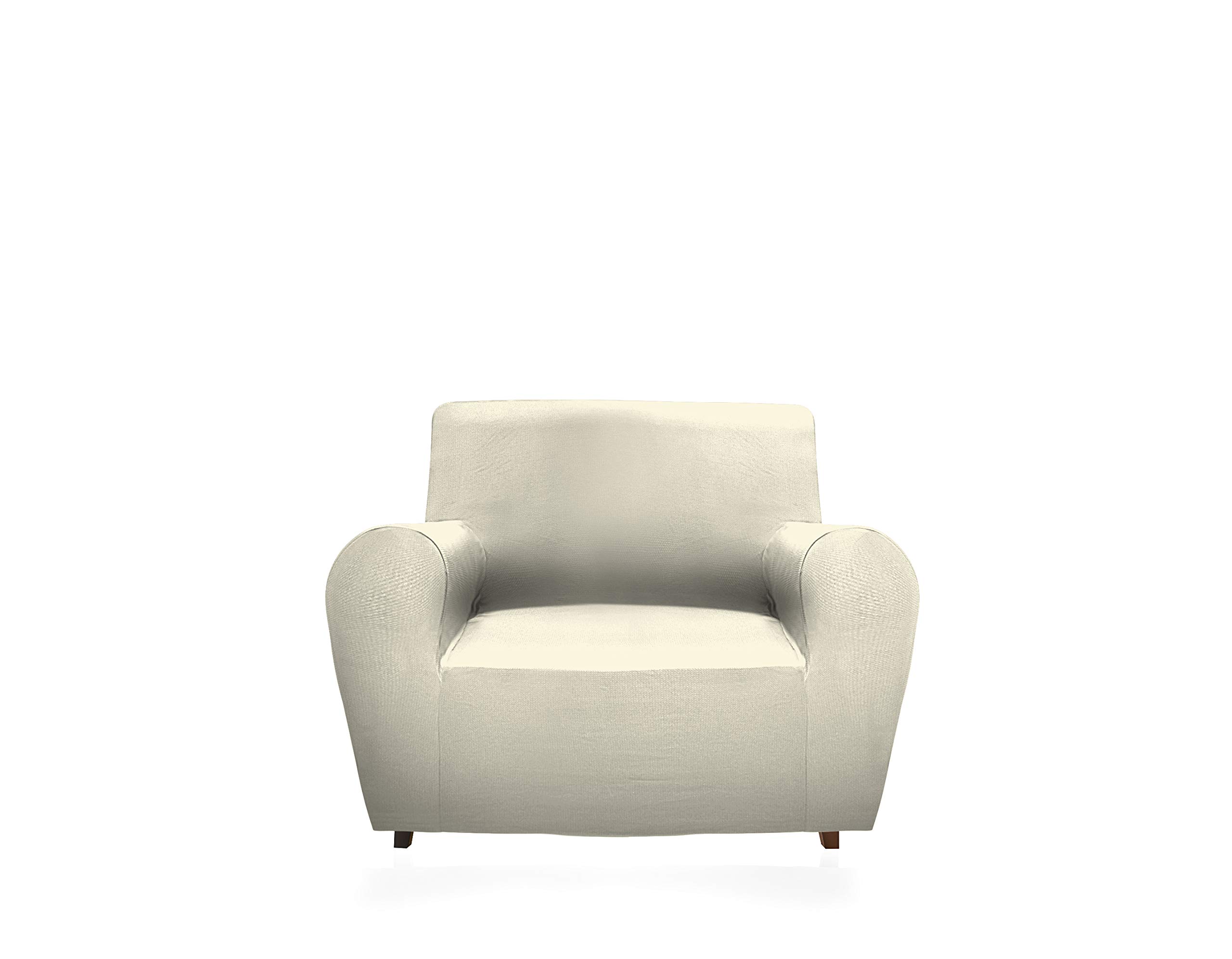 GEMITEX Magic Cover in Plain and Stretch Fabric, Polyester, Cream, Armchair with Back Up to 120 cm