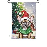 Merry Christmas French Bulldog Box Dog Tree Gifts Garden Flag 12x18 Inch Double Sided Vertical Decoration Yard Small Flag For Outside Holiday Seasonal Outdoor