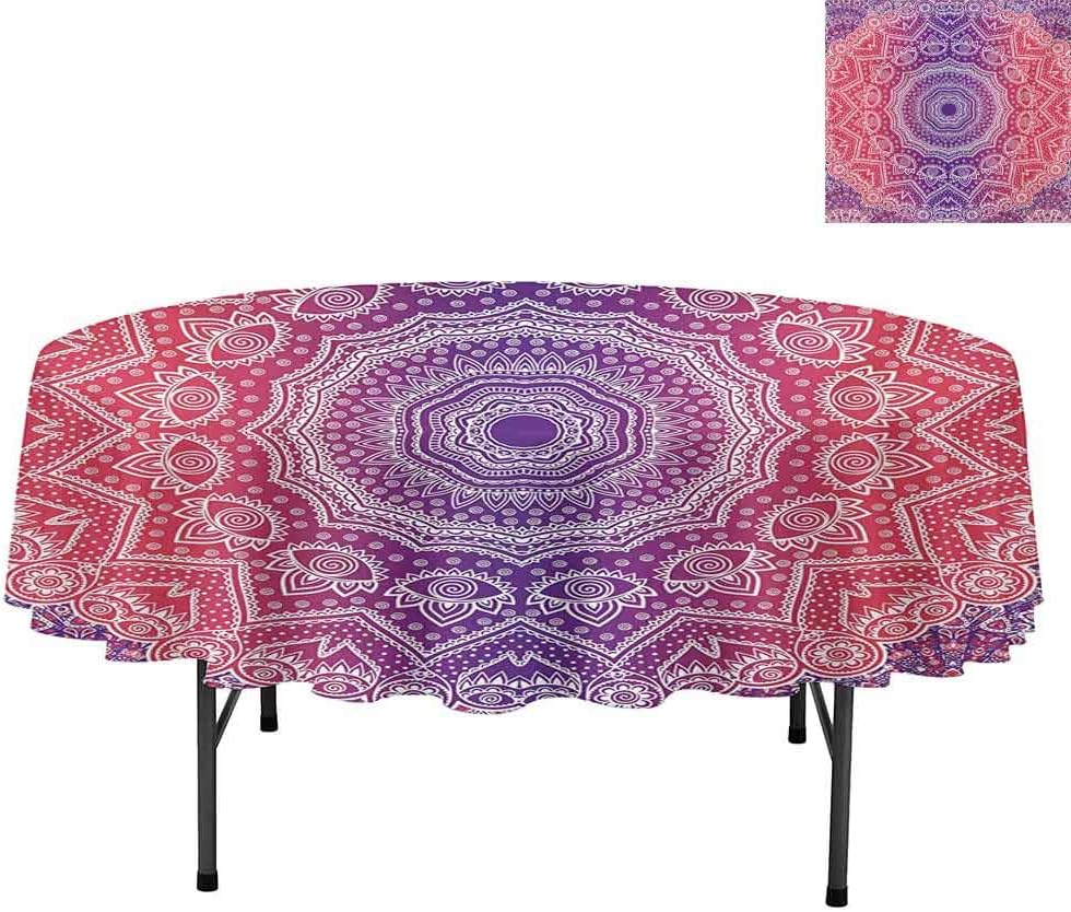 Tablecloth, Vintage Art in Print Ombre Myriad Realms Icon Geometry, Round Premium Tablecloth for Wedding/Banquet/Restaurant, Round 54", Violet Hot Pink