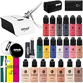 OPHIR Flawless Airbrush Makeup, Professional Air Brush Kit with Air Compressor, 7x30ml Full Coverage Airbrush Foundation, 13x10ml Airbrush Blush Eyeshadow, for Movie Stage Wedding Party Spray Makeup